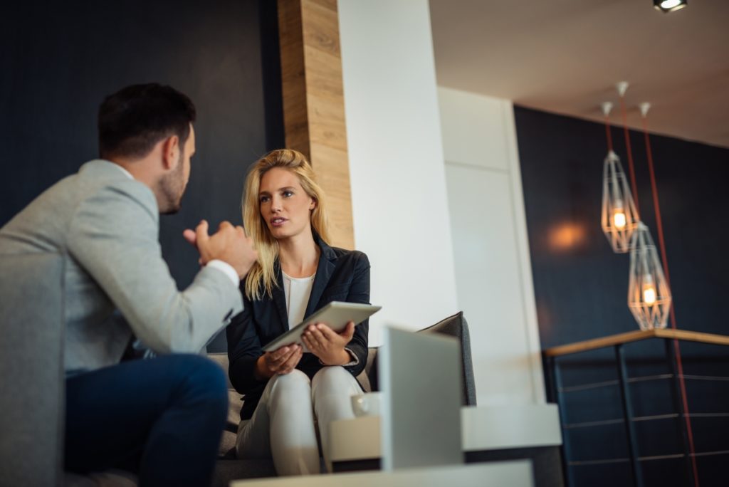 Two people work meeting
